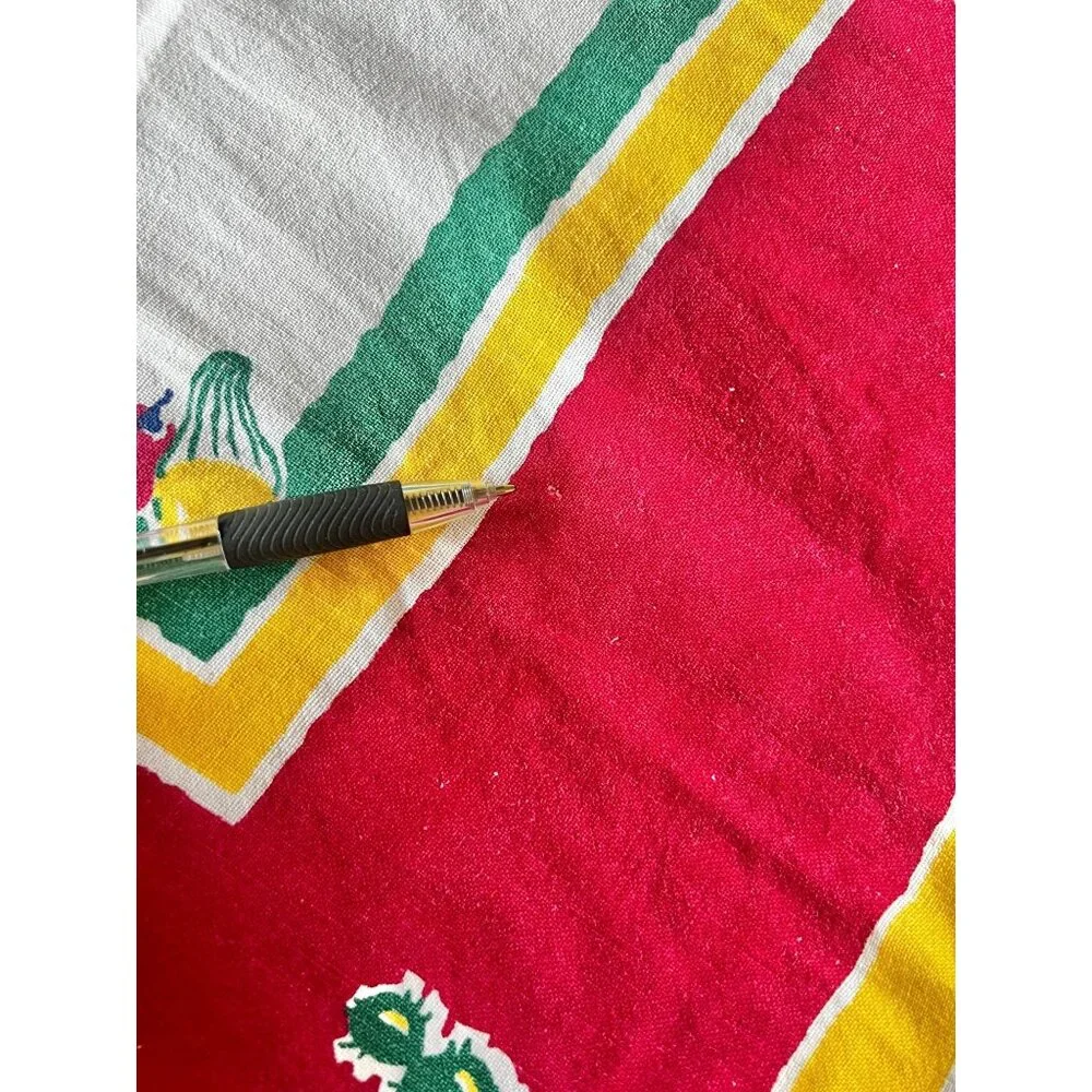 Southwestern Tablecloth 63” x 49” VTG With Red Green Yellow & Blue Stripes - Picture 13 of 16